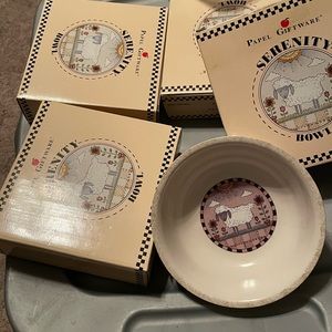NIB 4 Bowls by Papel Giftware With Sheep, Sun & flowers made heavy 1 price ALL 4